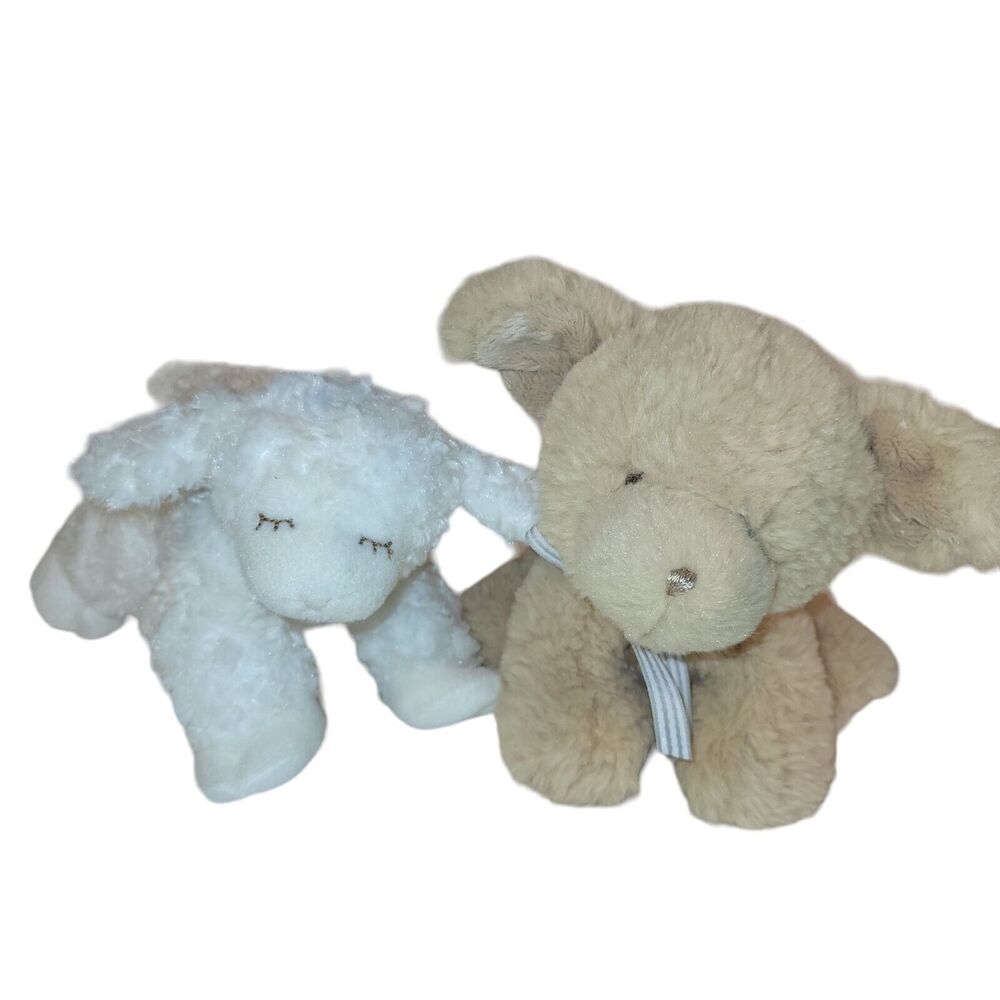 Baby Gund Plush Lot 2 White Lamb Winky Rattle Oh So Soft Puppy Dog Sewn Eyes Toy